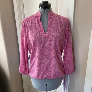 Lucky Brand Drawstring Blouse, Pink, Size S
